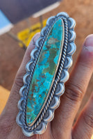 Large Navajo Sterling Silver Turquoise Statement Adjustable Ring